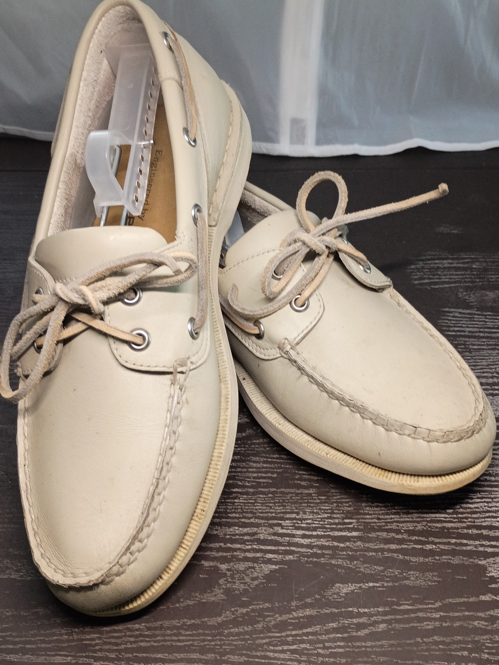 Rockport Men's 9M Cream Leather Boat Shoes. No Wear. Just A Little Dirt!